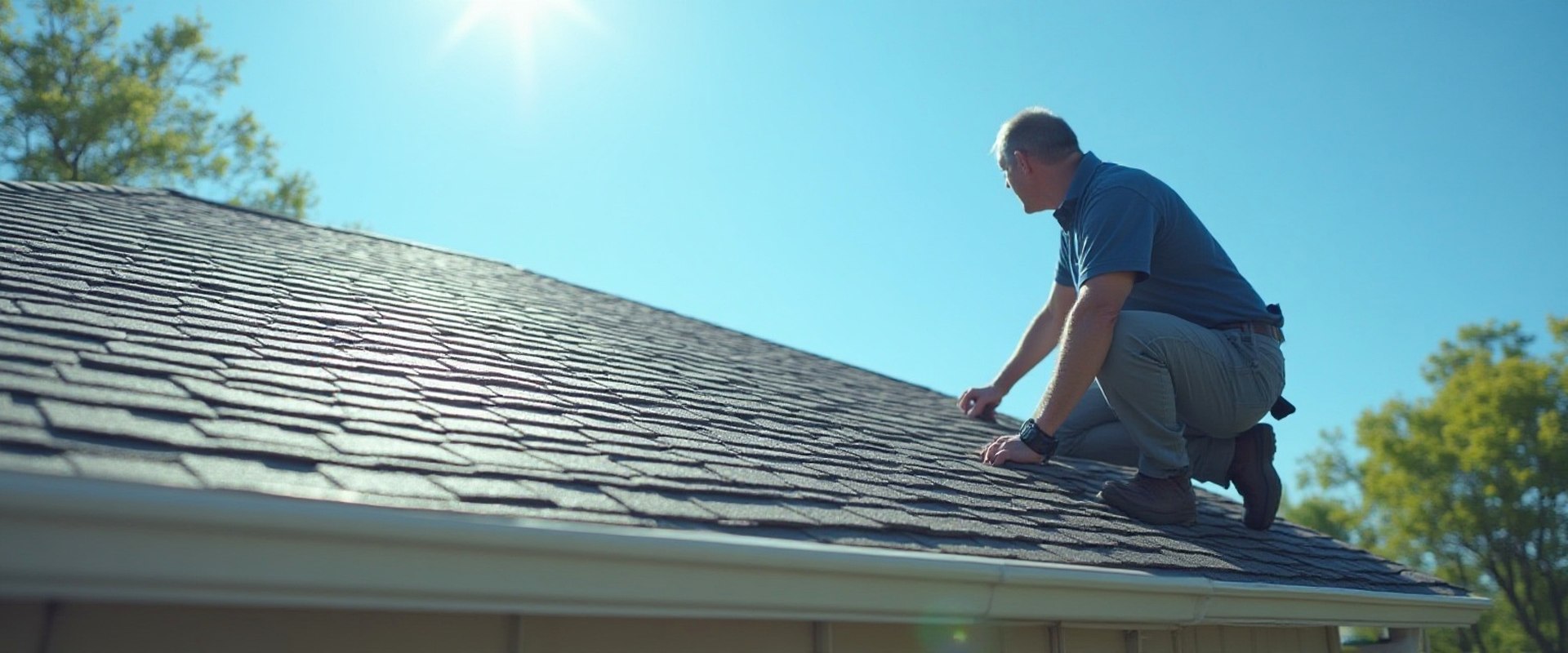 Roofer inspecting shingles